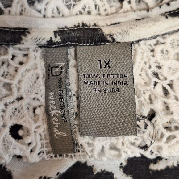 New Directions Weekend Women’s Pullover Cheetah Print Top Size 1X Crochet Lace - Picture 8 of 8